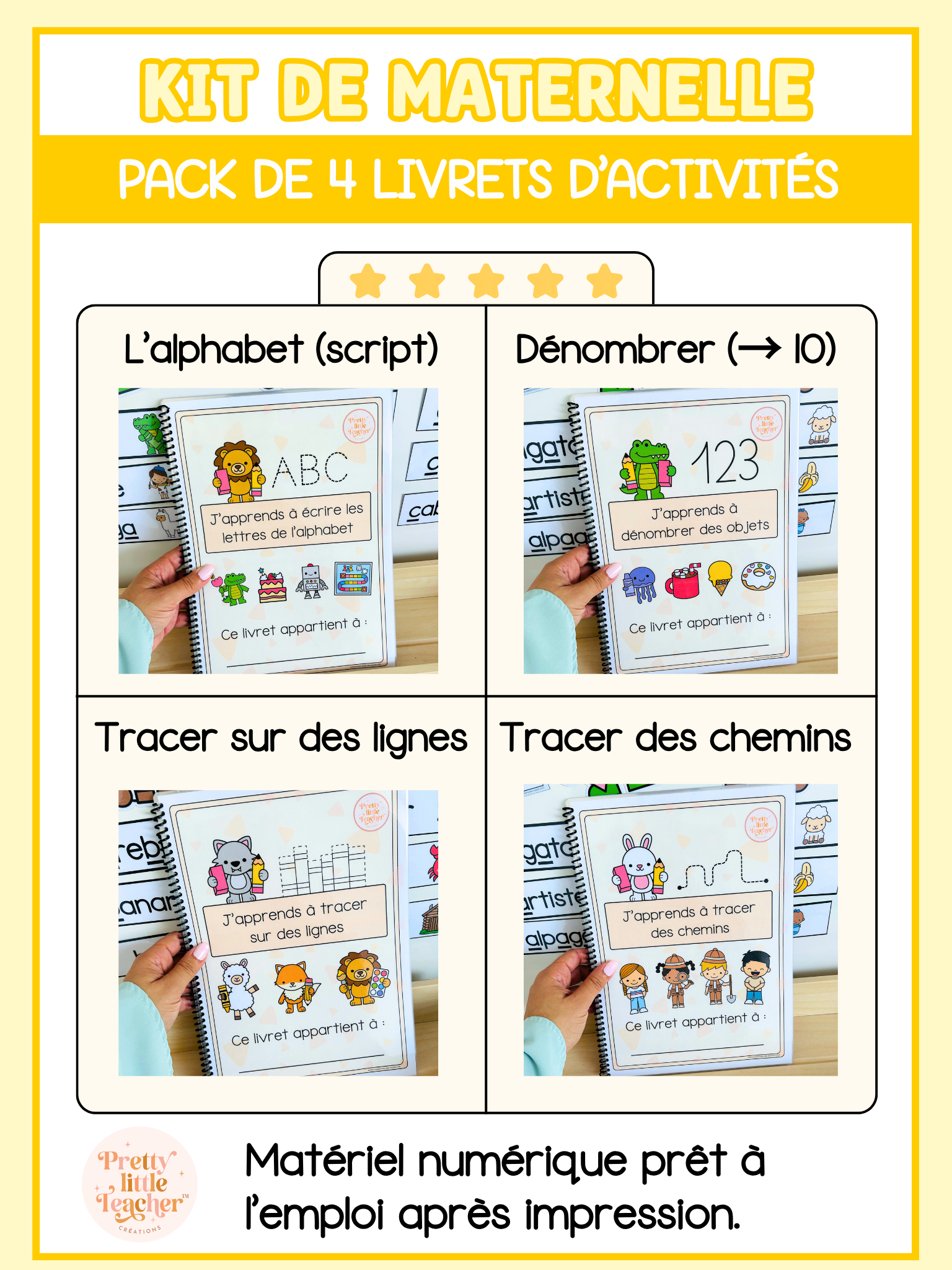 Pack de 4 livrets d'activités pour la maternelle : écrire, dénombrer et tracer
