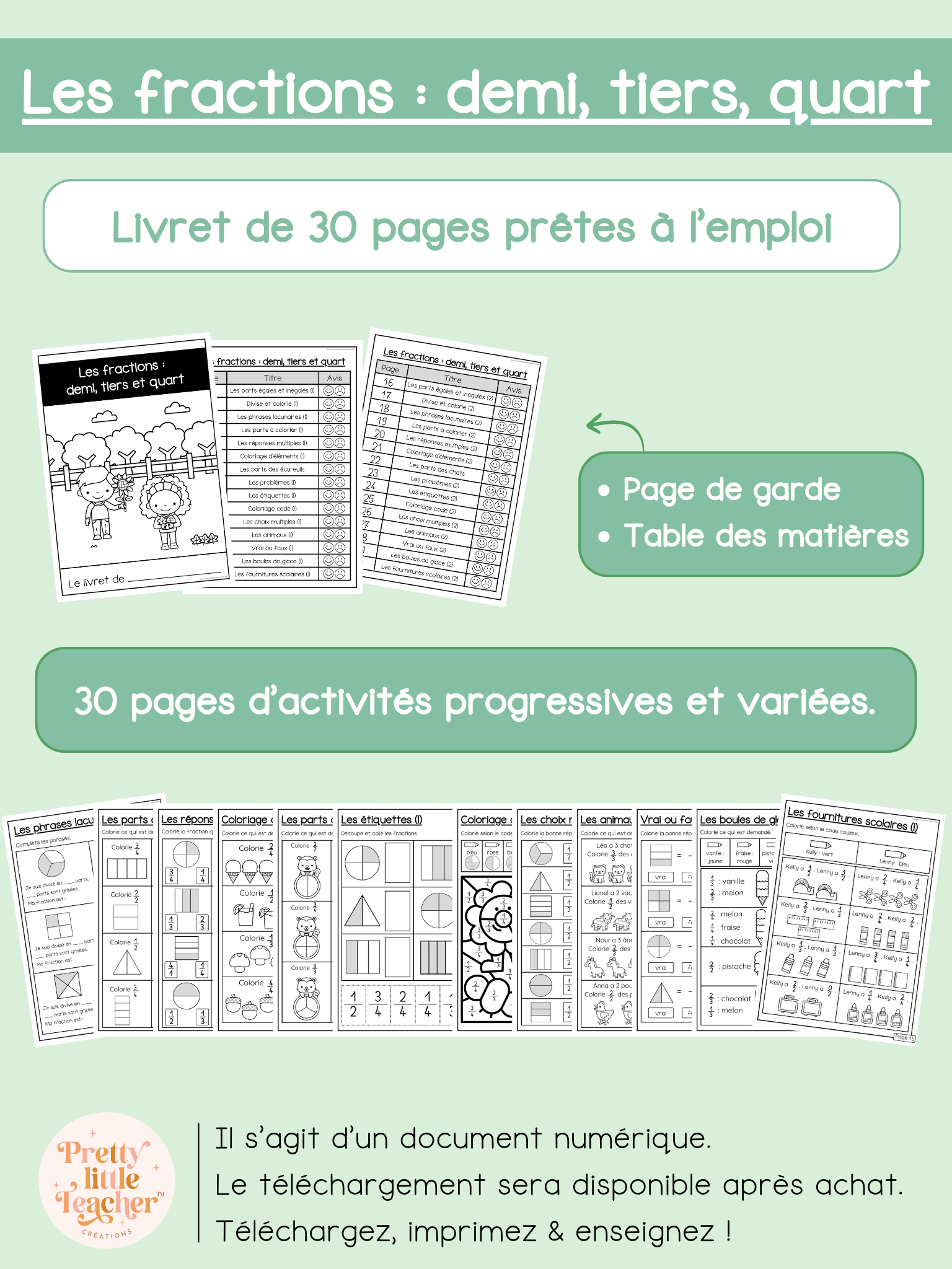 Livret : les fractions (demi, tiers, quart)