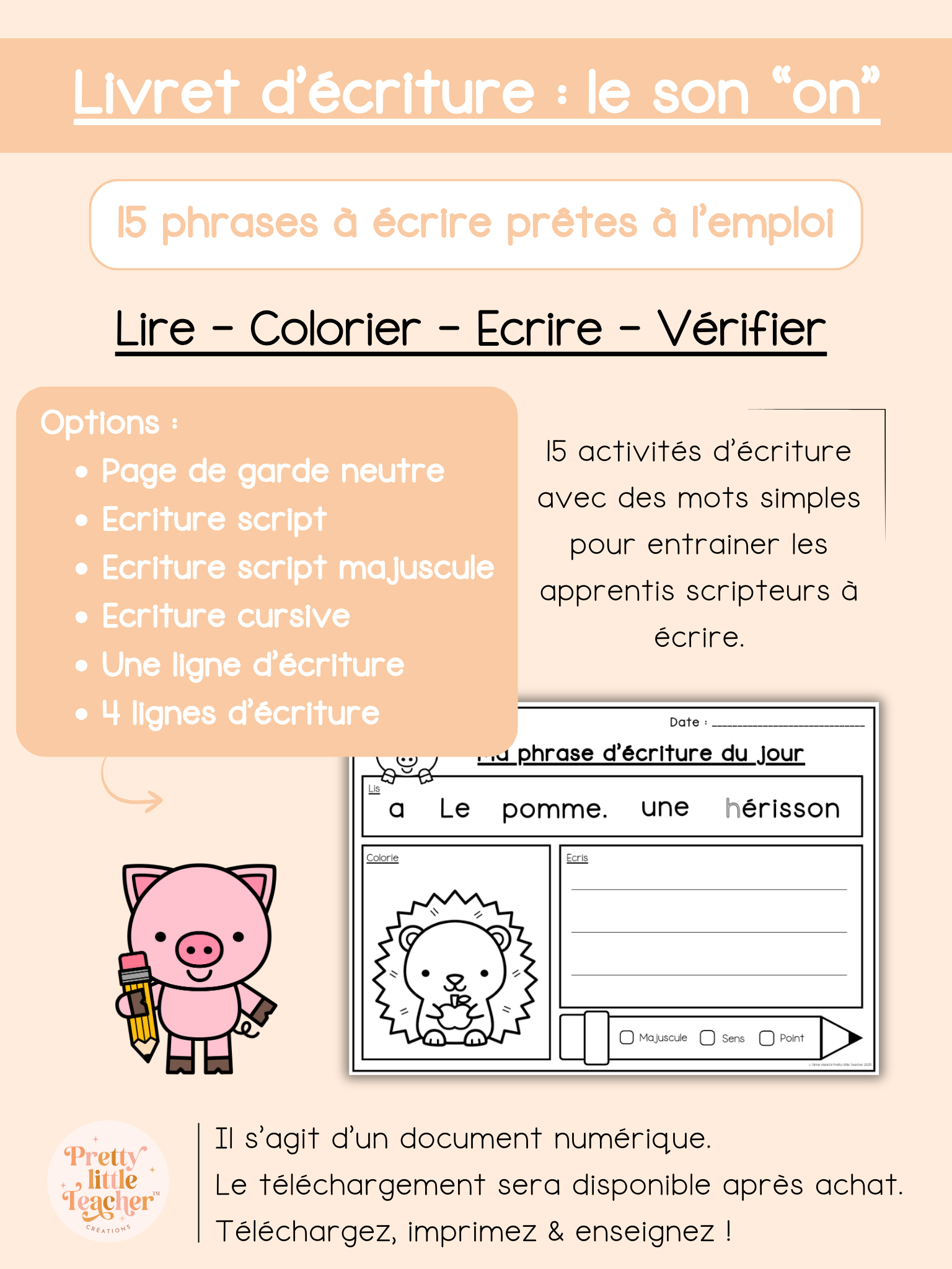 Livret d'écriture sur le son "on - om"