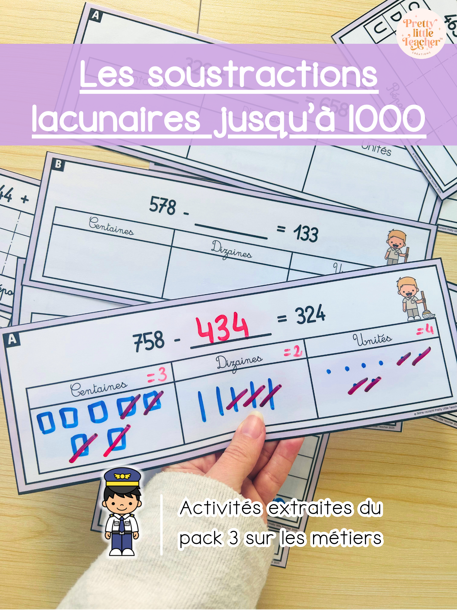 Les soustractions lacunaires jusqu'à 1000 sans retenue (3x)