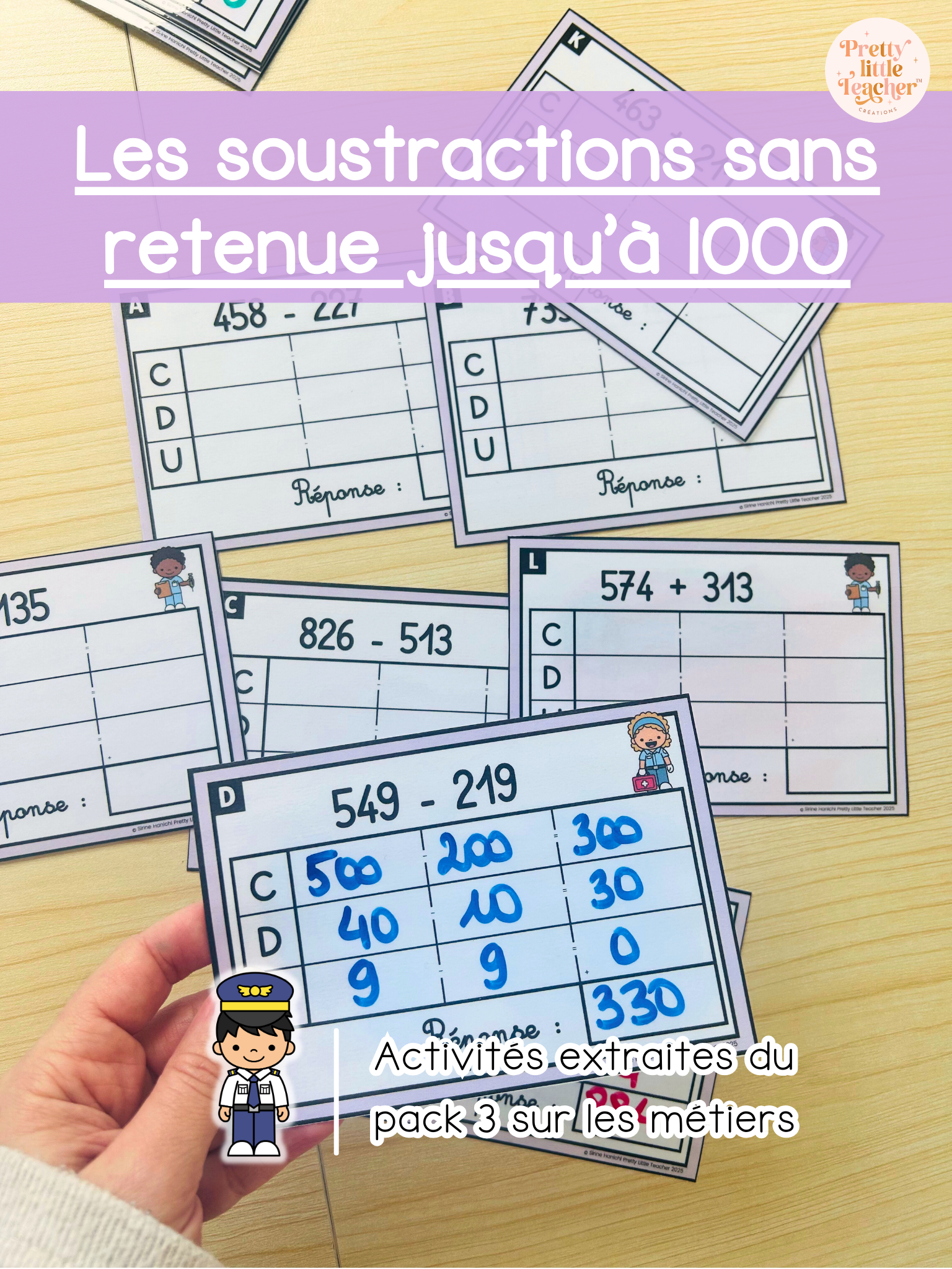 Les soustractions jusqu'à 1000 sans retenue (3x)