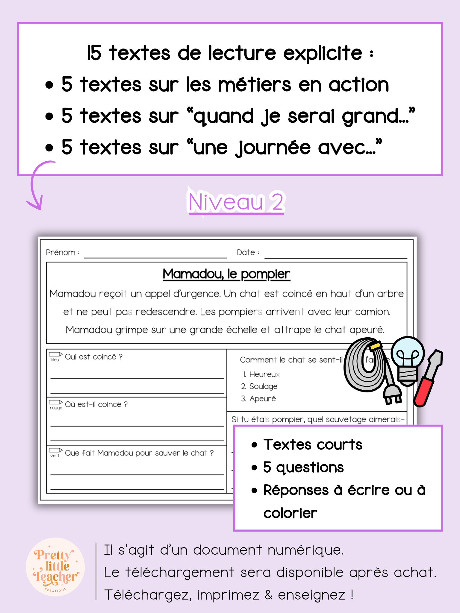 Lecture niveau 2 sur les métiers