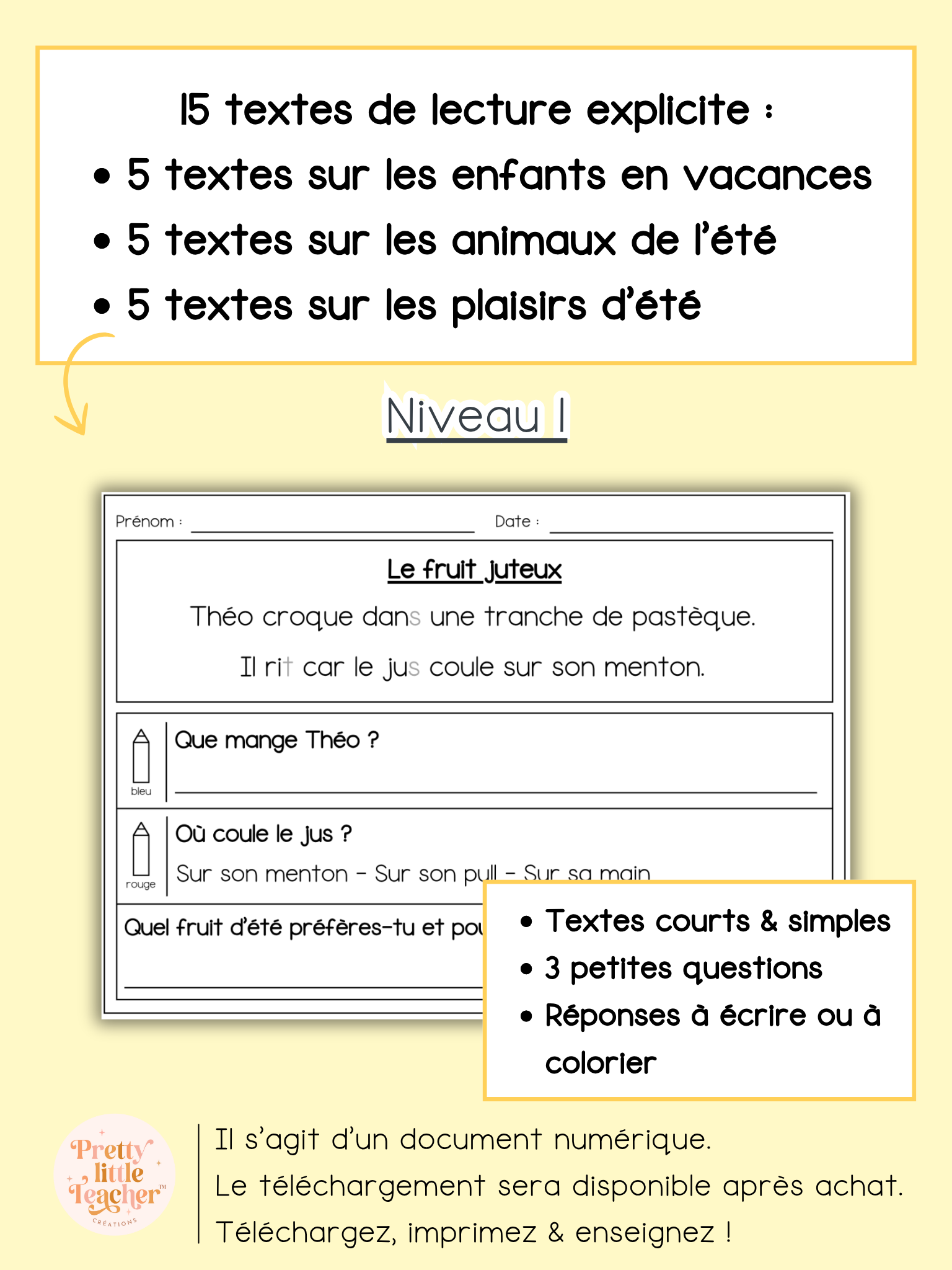 Lecture niveau 1 sur l'été