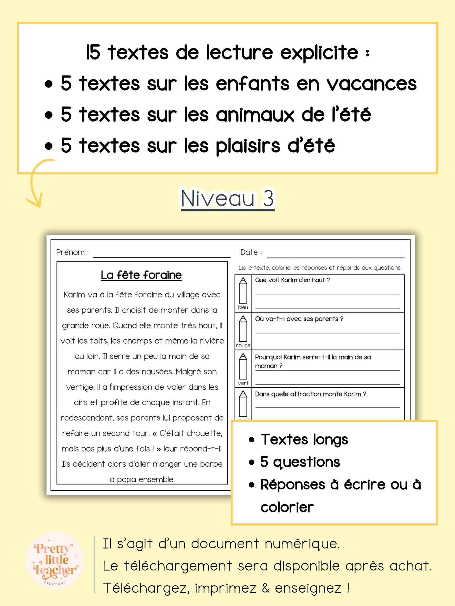 Lecture niveau 3 sur l'été
