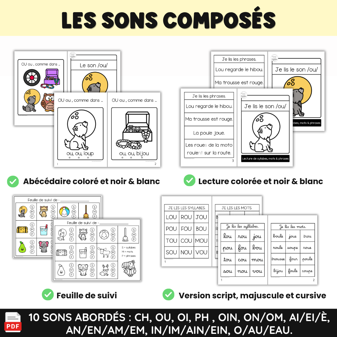 Apprendre à lire les syllabes, mots et phrases (20 livrets de sons composés)