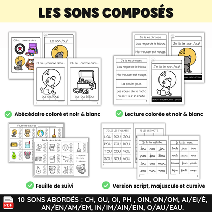 Apprendre à lire les syllabes, mots et phrases (20 livrets de sons composés)