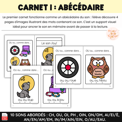 Apprendre à lire les syllabes, mots et phrases (20 livrets de sons composés)