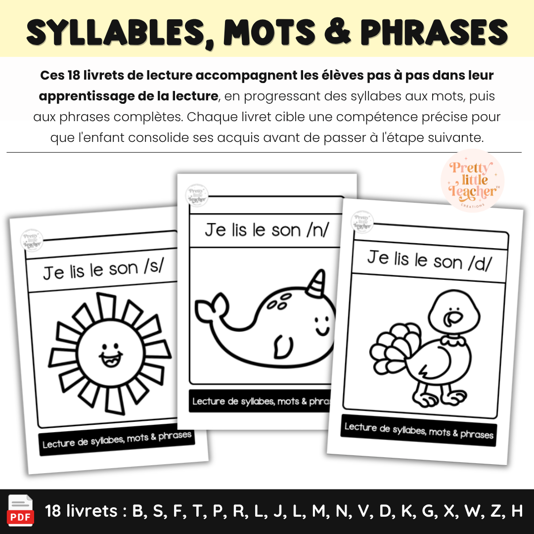 Apprendre à lire les syllabes, mots et phrases (18 livrets de sons simples)