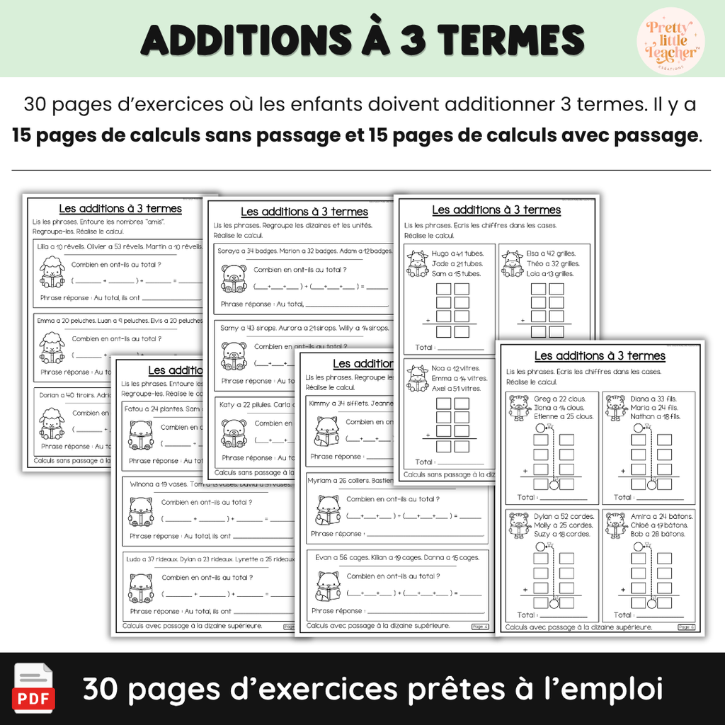 Livret : les additions à 3 termes (→ 100)