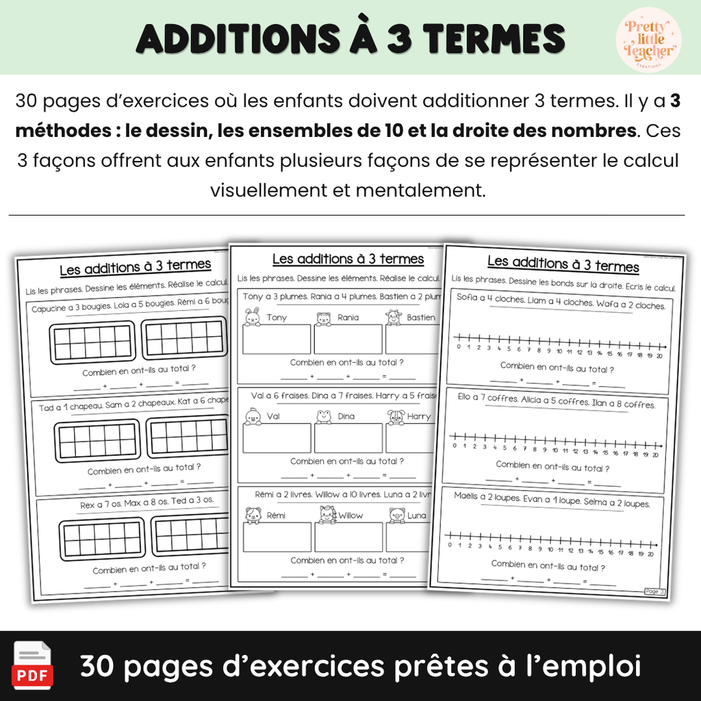 Livret : les additions à 3 termes (→ 20)