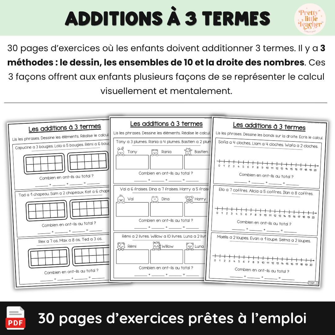 Livret : les additions à 3 termes (→ 20)