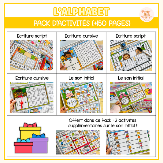 Pack d'activités sur l'alphabet : écriture des lettres et son initial