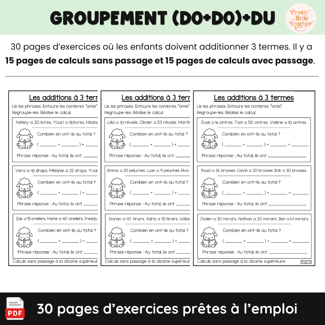 Livret : les additions à 3 termes (→ 100)