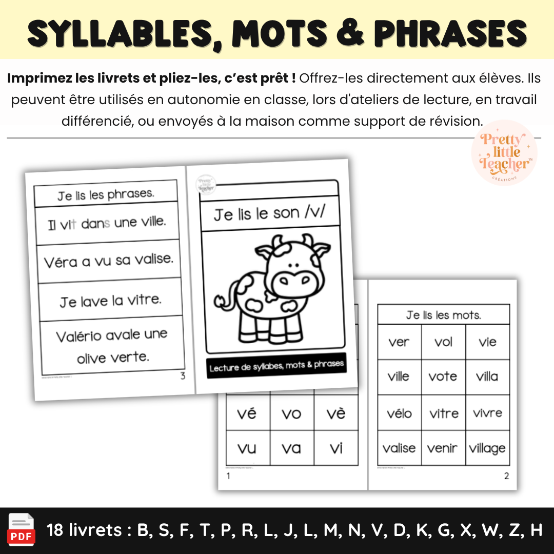 Apprendre à lire les syllabes, mots et phrases (18 livrets de sons simples)