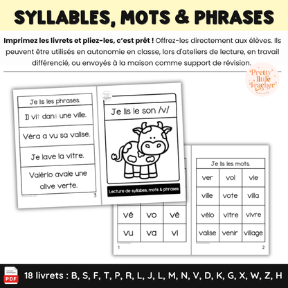 Apprendre à lire les syllabes, mots et phrases (18 livrets de sons simples)