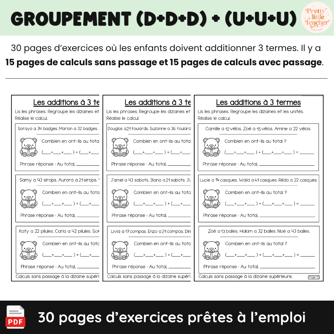 Livret : les additions à 3 termes (→ 100)