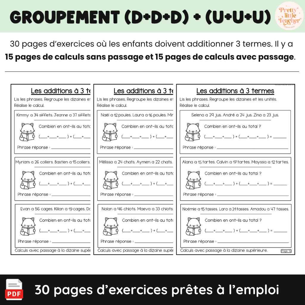 Livret : les additions à 3 termes (→ 100)