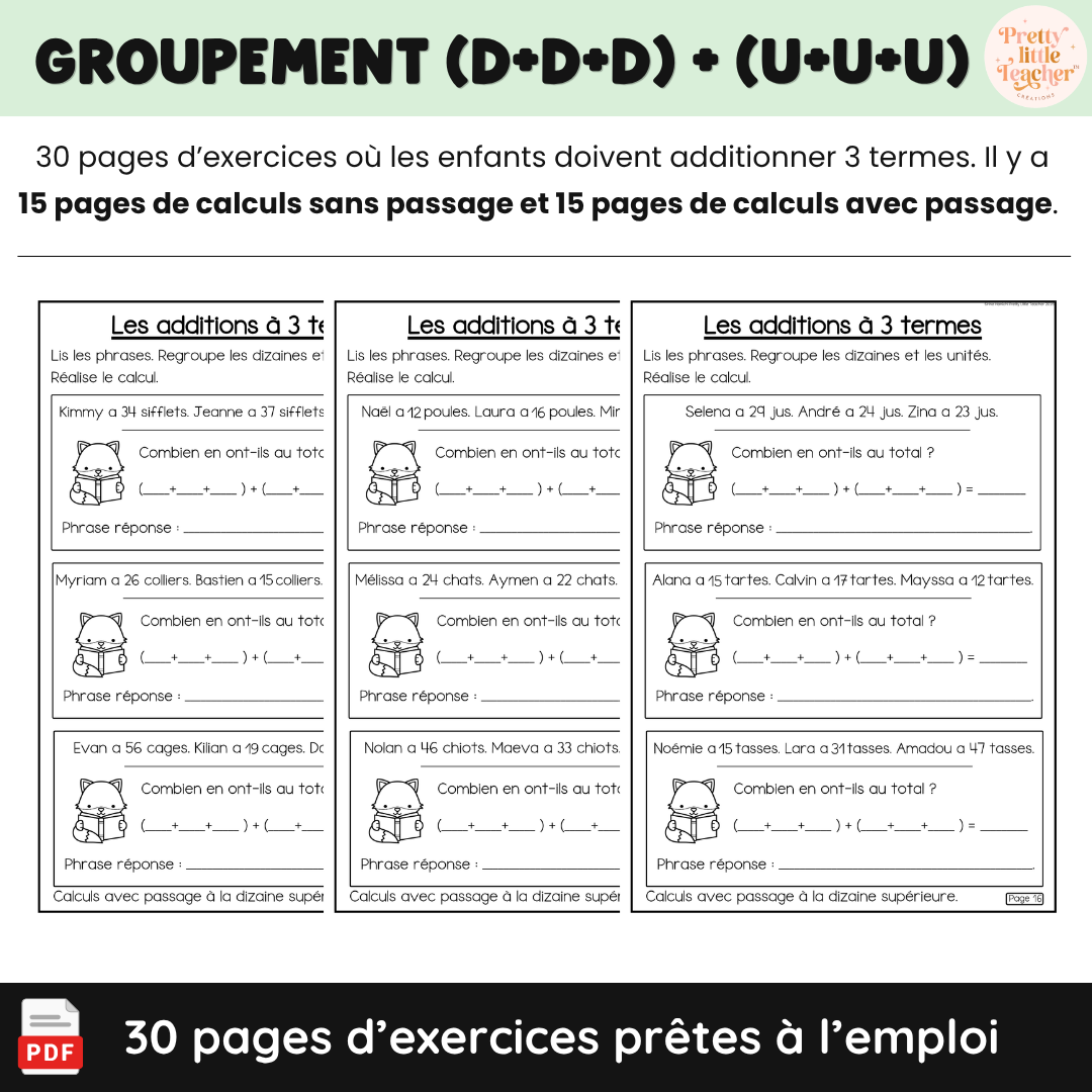 Livret : les additions à 3 termes (→ 100)
