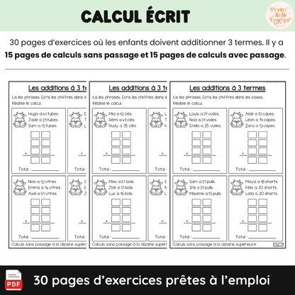 Livret : les additions à 3 termes (→ 100)