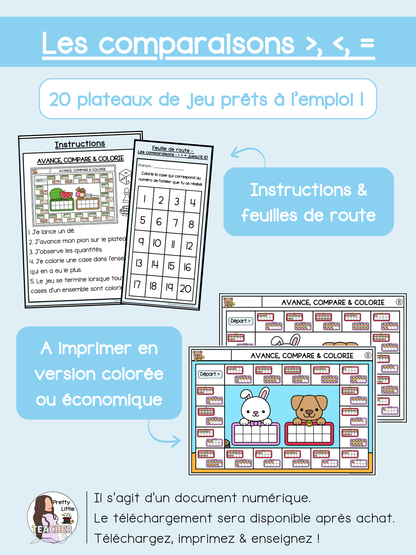 Comparaison (>, < ou =) de nombres jusqu'à 10