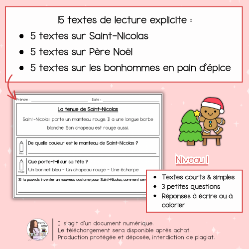 Lecture niveau 1 sur les fêtes de fin d'année