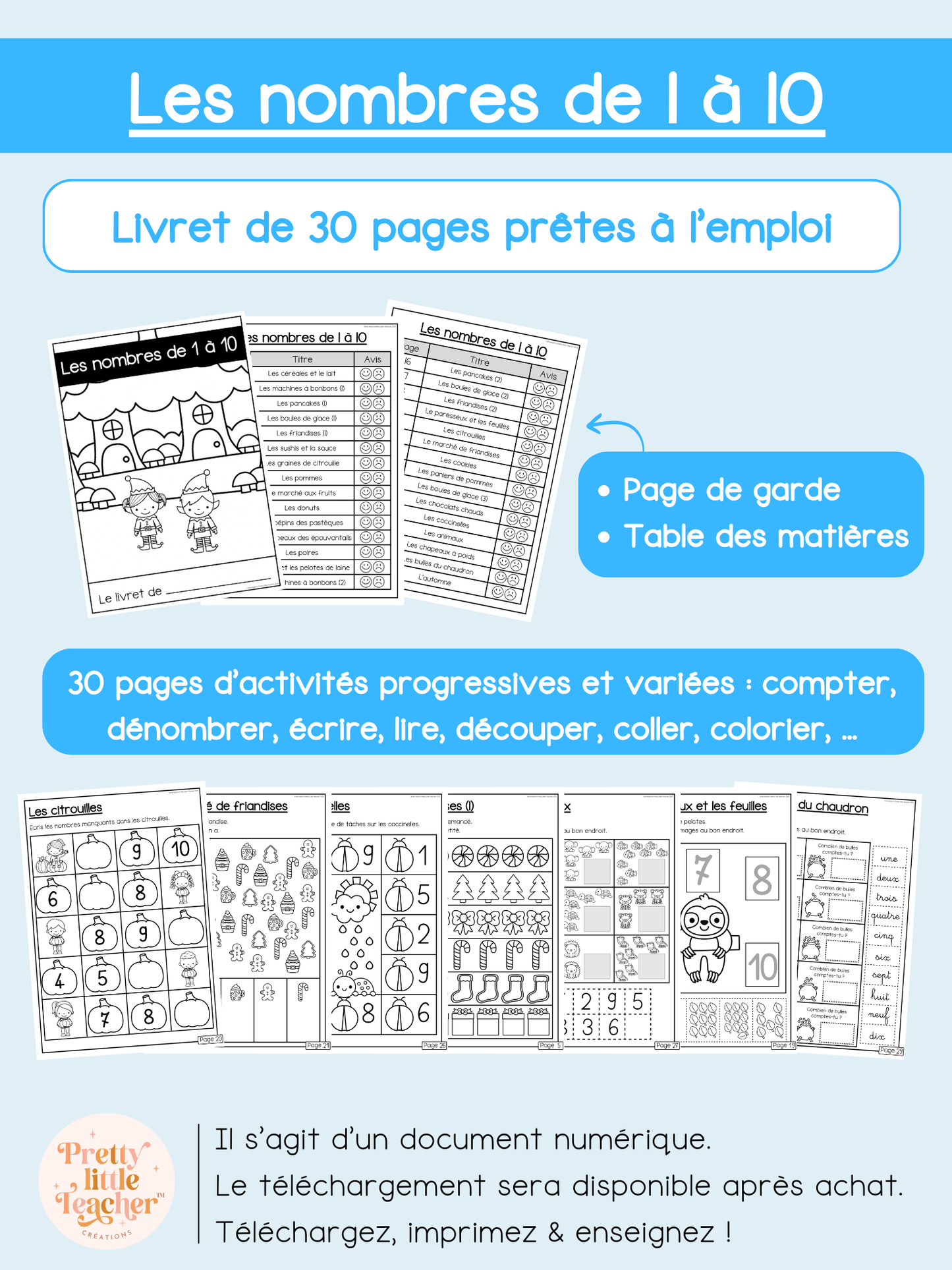 Livret : les nombres de 1 à 10