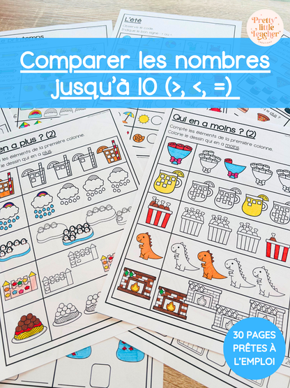 Livret : comparaison de nombres jusqu'à 10 (>, <, =)