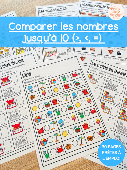 Livret : comparaison de nombres jusqu'à 10 (>, <, =)