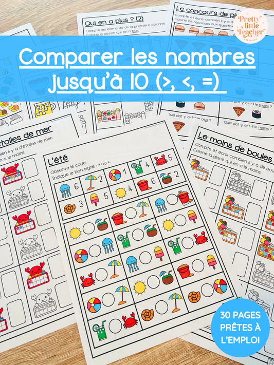 Livret : comparaison de nombres jusqu'à 10 (>, <, =)