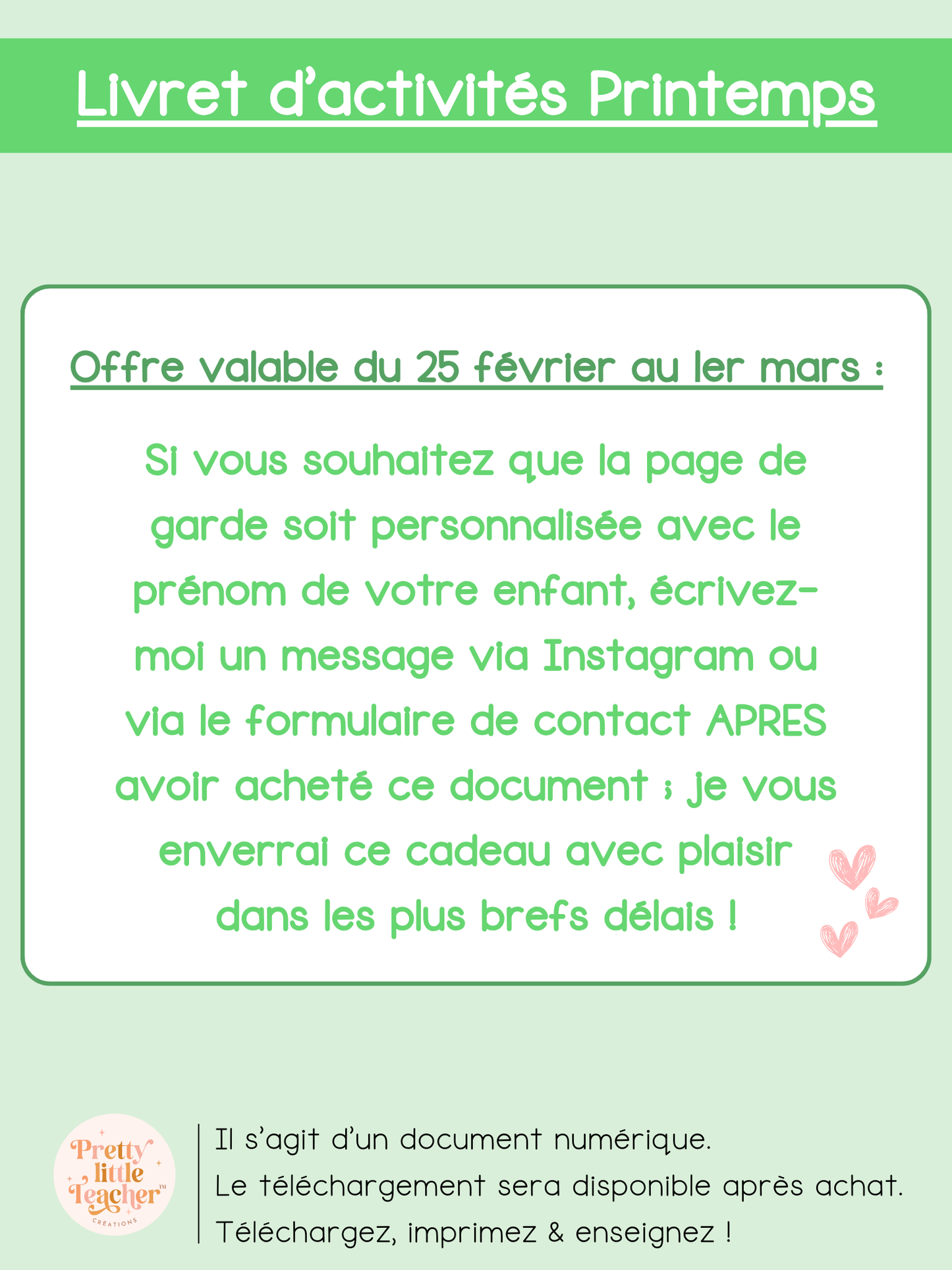 Livret d'activités sur le printemps (3 à 5 ans)