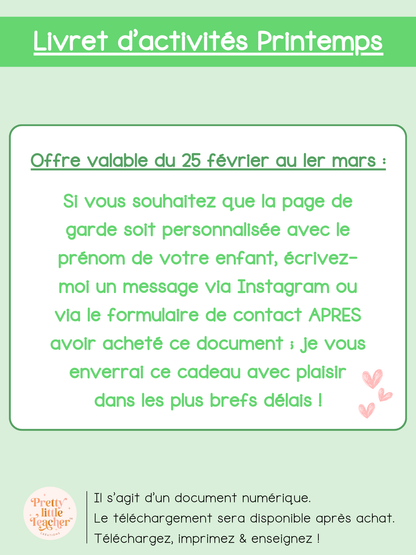 Livret d'activités sur le printemps (3 à 5 ans)