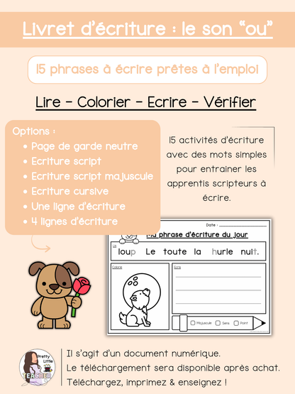 Livret d'écriture sur le son "ou"