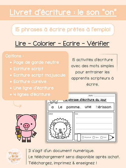 Livret d'écriture sur le son "on - om"