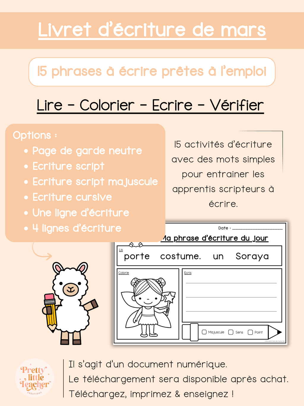 Livret d'écriture de mars