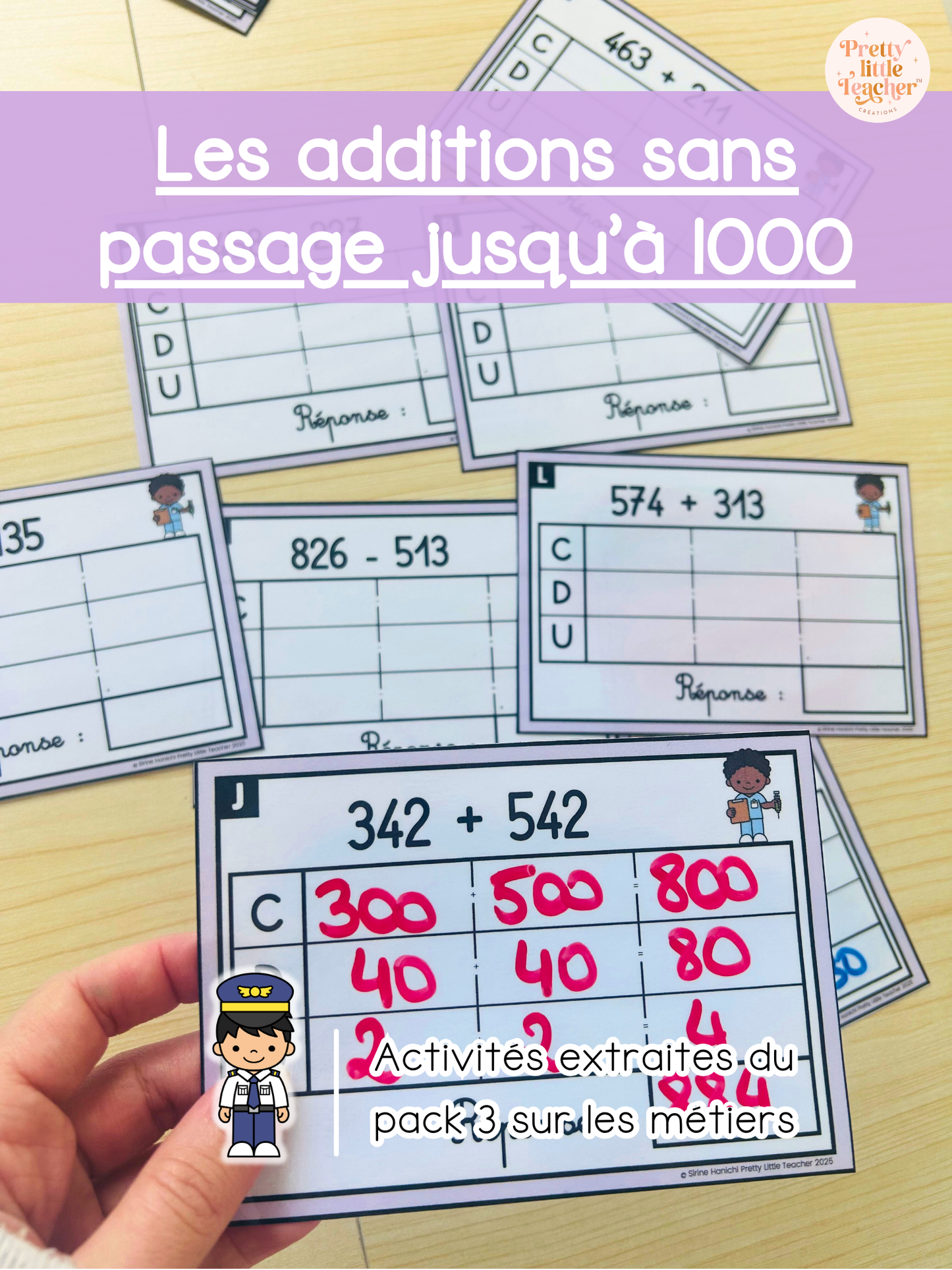 Les additions jusqu'à 1000 sans passage (3x)