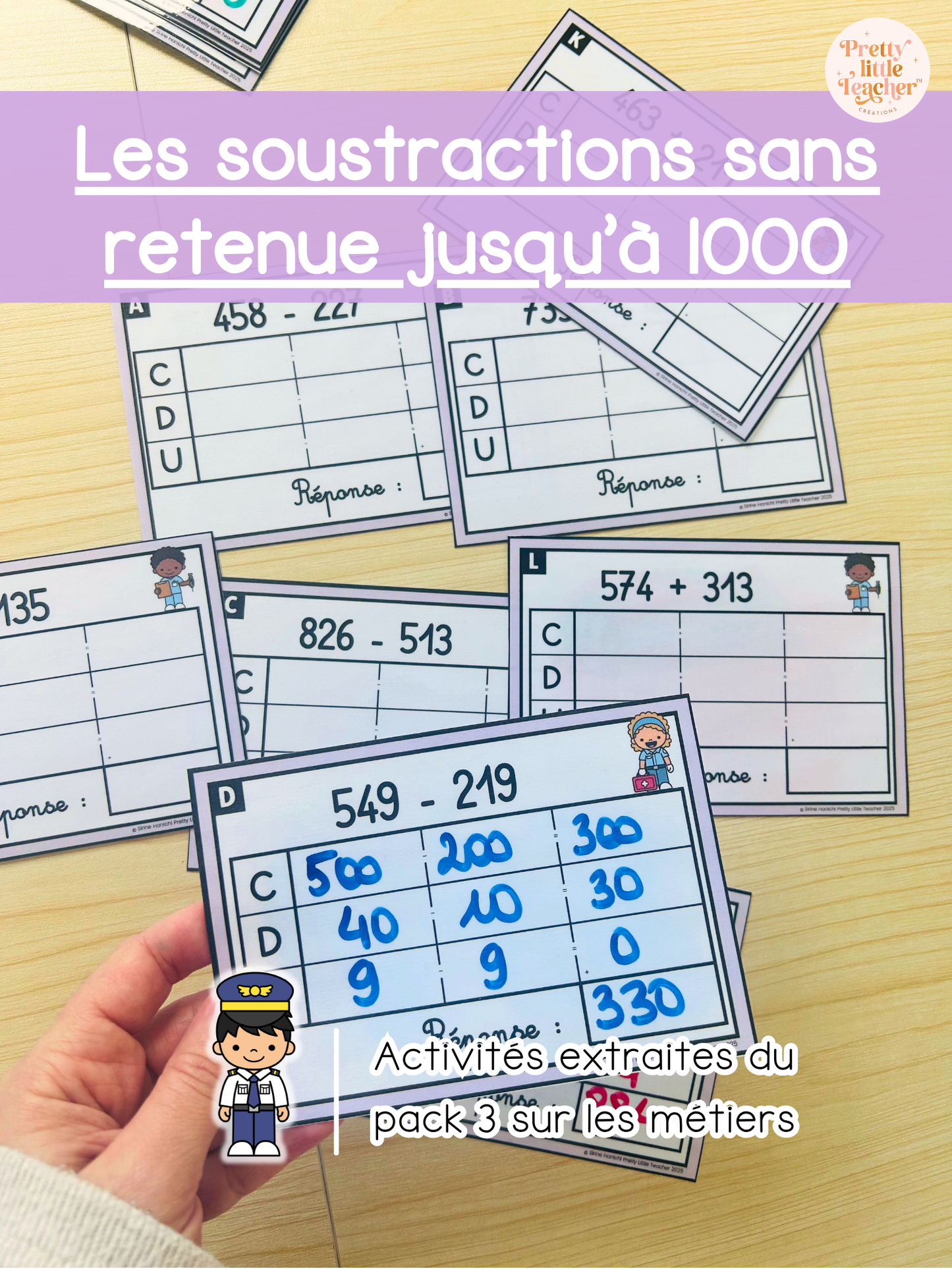 Les soustractions jusqu'à 1000 sans retenue (3x)