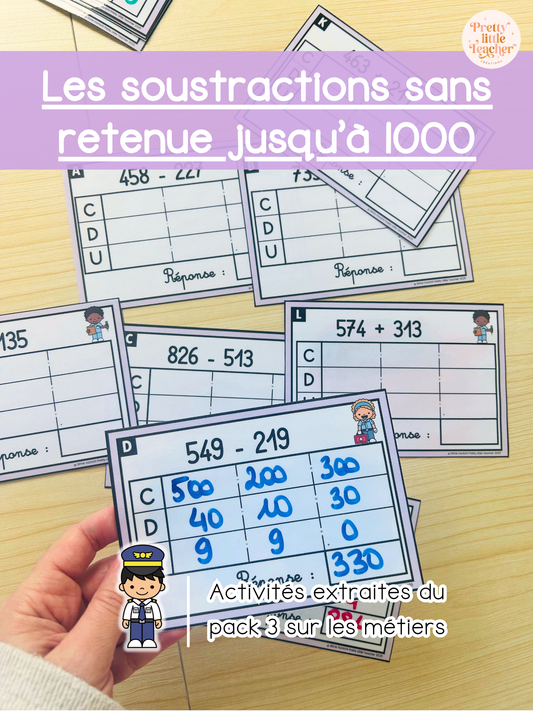 Les soustractions jusqu'à 1000 sans retenue (3x)