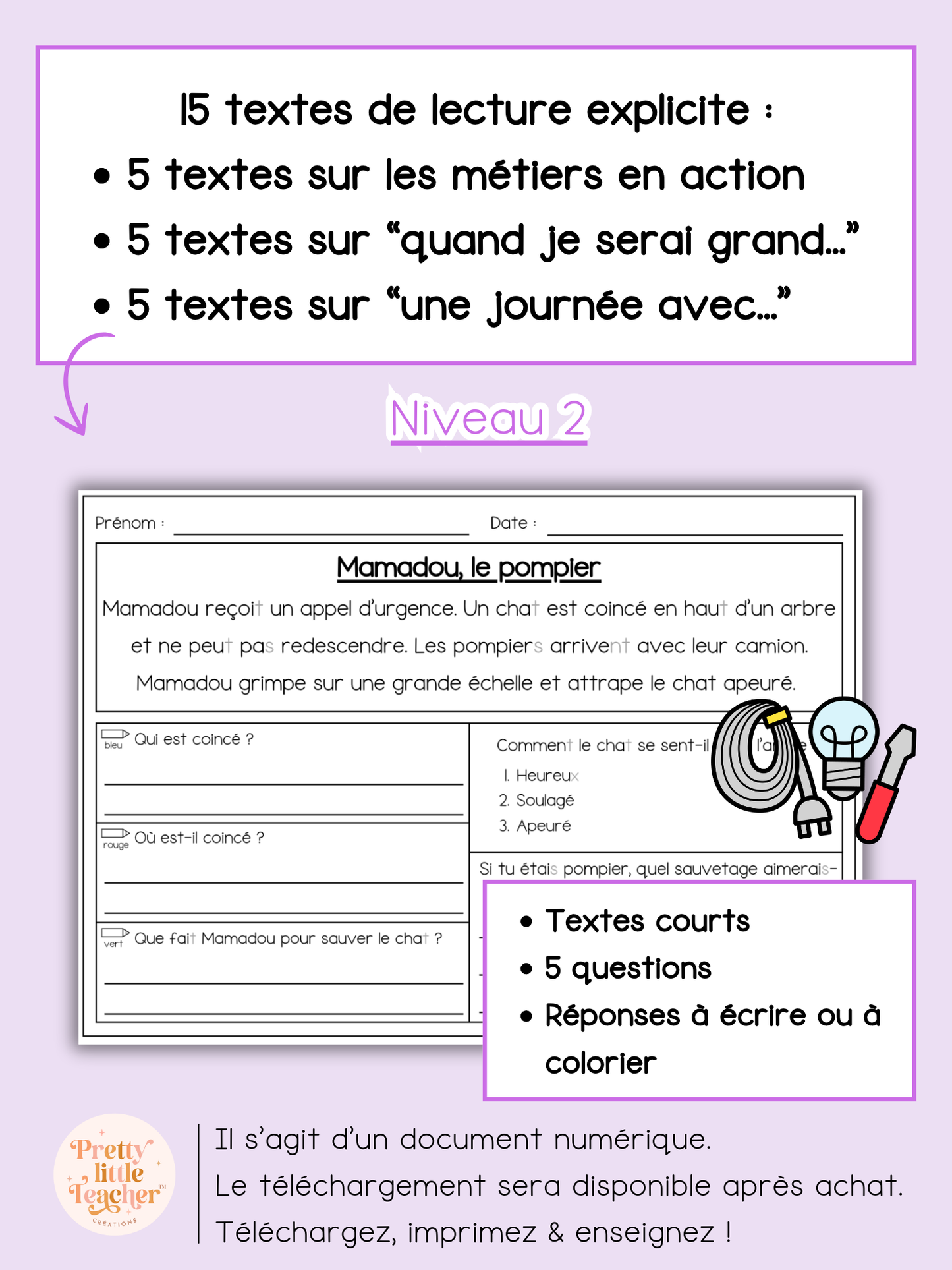 Lecture niveau 2 sur les métiers