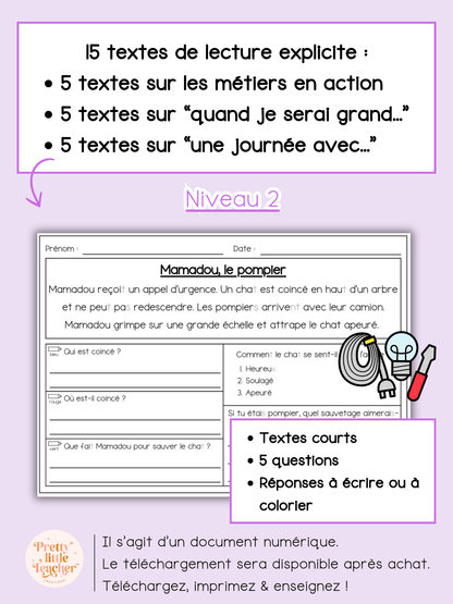 Lecture niveau 2 sur les métiers
