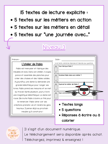 Lecture niveau 3 sur les métiers