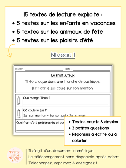Lecture niveau 1 sur l'été
