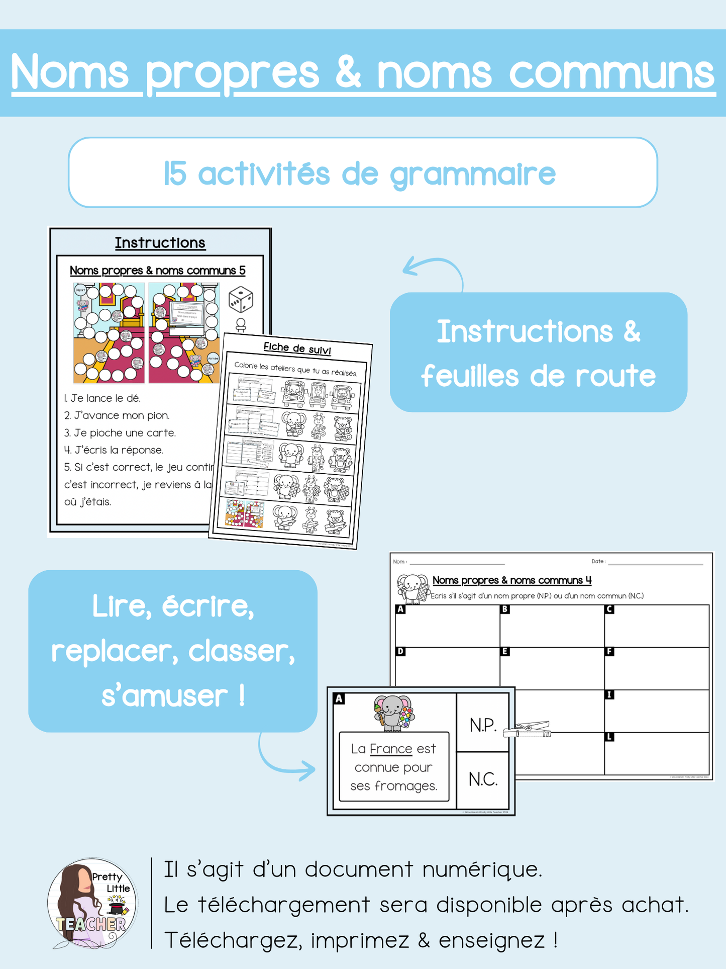 Noms propres & noms communs (pack de 15 activités)