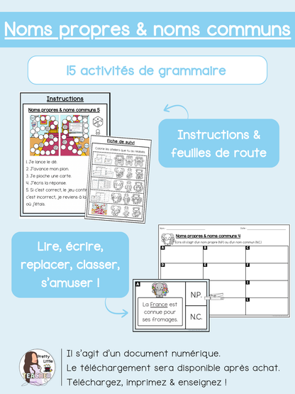 Noms propres & noms communs (pack de 15 activités)