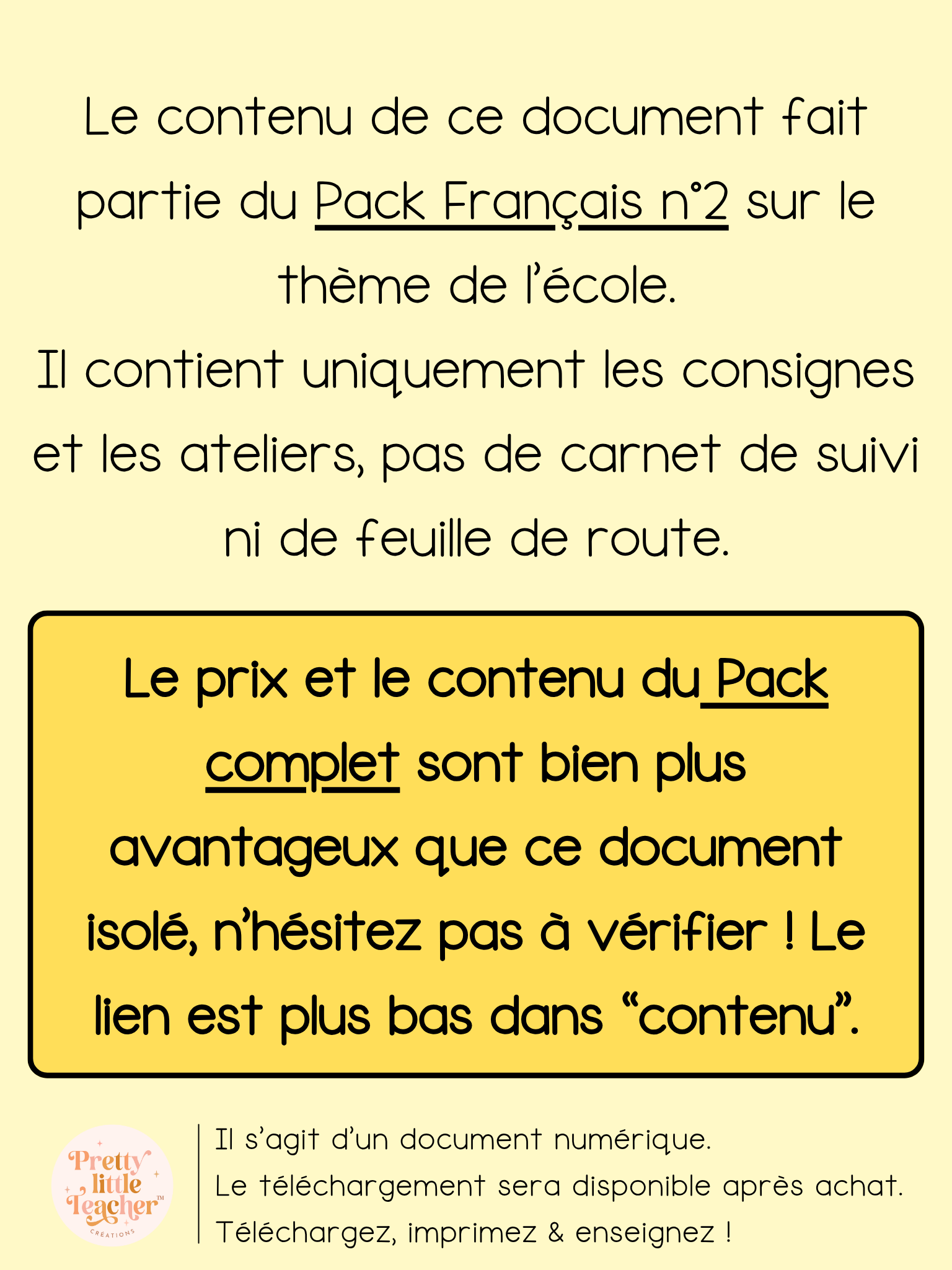 Extrait VOCABULAIRE du Pack 2 Français sur l'école