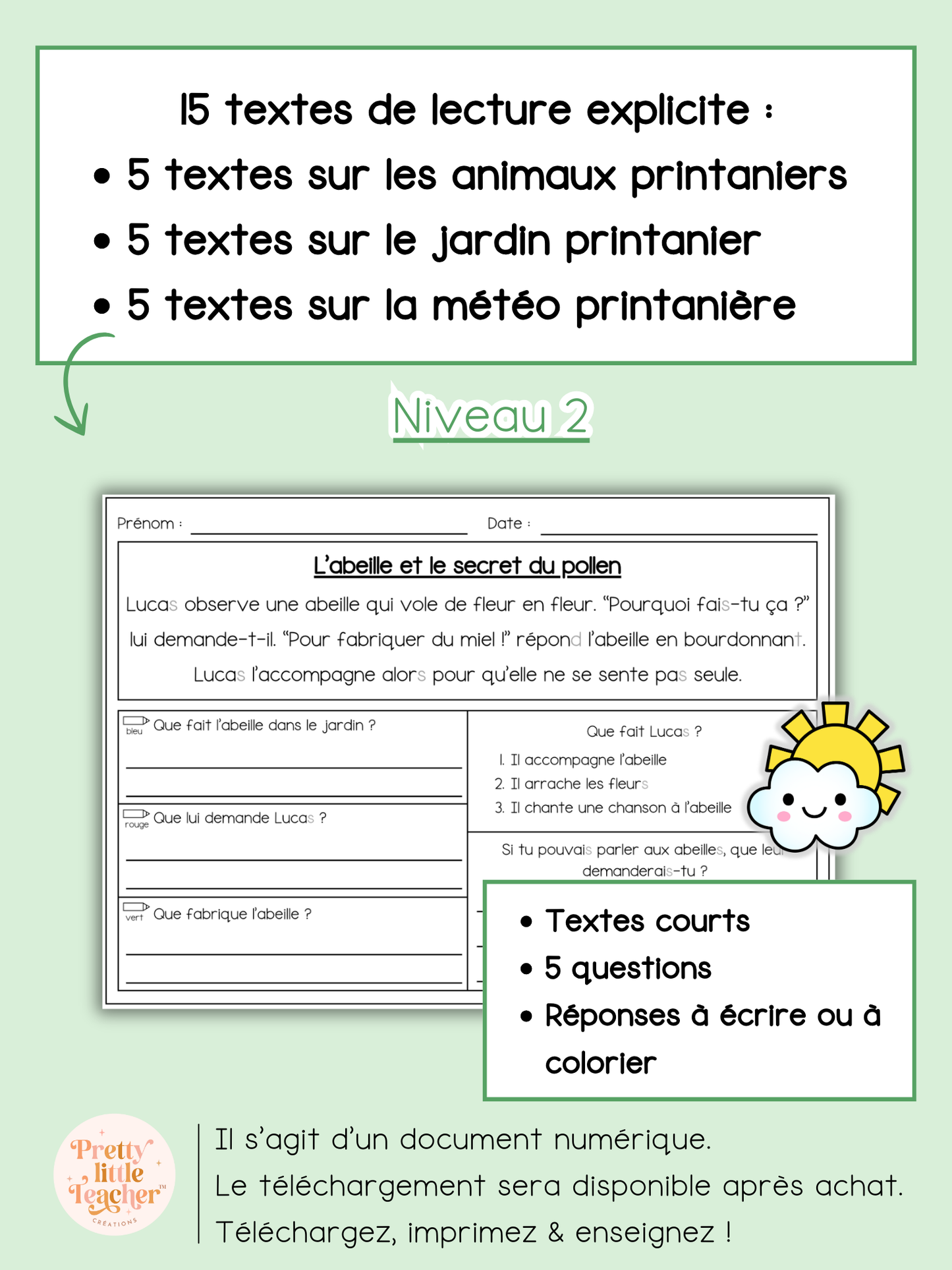 Lecture niveau 2 sur le printemps