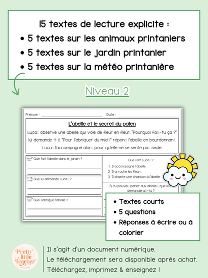 Lecture niveau 2 sur le printemps