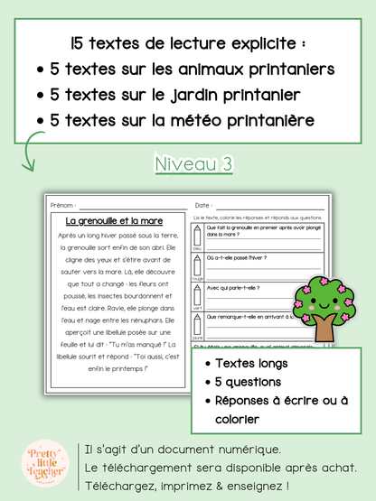 Lecture niveau 3 sur le printemps